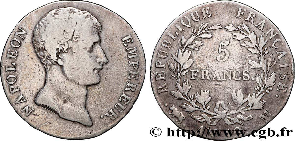 5 francs Napoléon Empereur, type intermédiaire 1804 Toulouse F.302/8 TB 