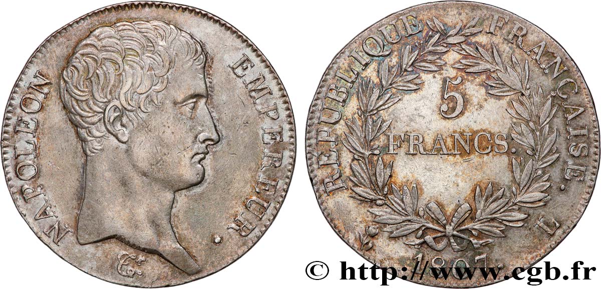 5 francs Napoléon Empereur, Calendrier grégorien 1807 Bayonne F.304/18 AU 