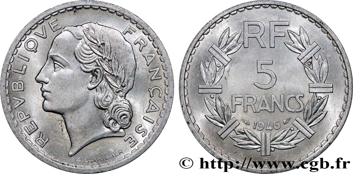 5 francs Lavrillier, aluminium 1946 Castelsarrasin F.339/8 SPL63 