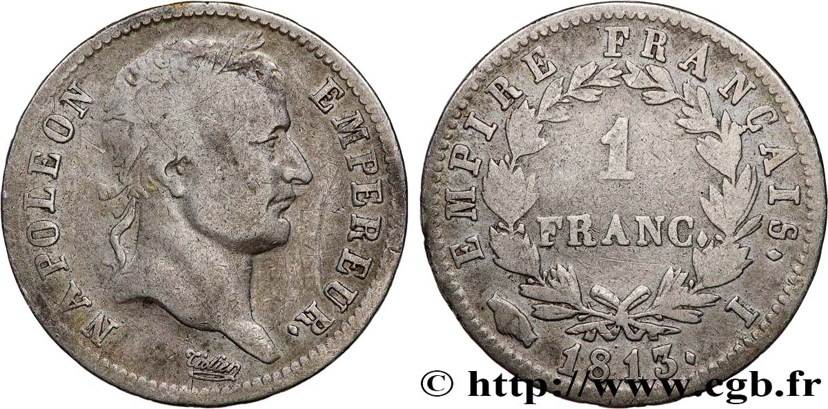 1 franc Napoléon Ier tête laurée, Empire français 1813 Limoges F.205/63 MB 