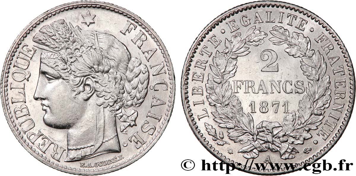 2 francs Cérès, avec légende 1871 Paris F.265/4 SUP 