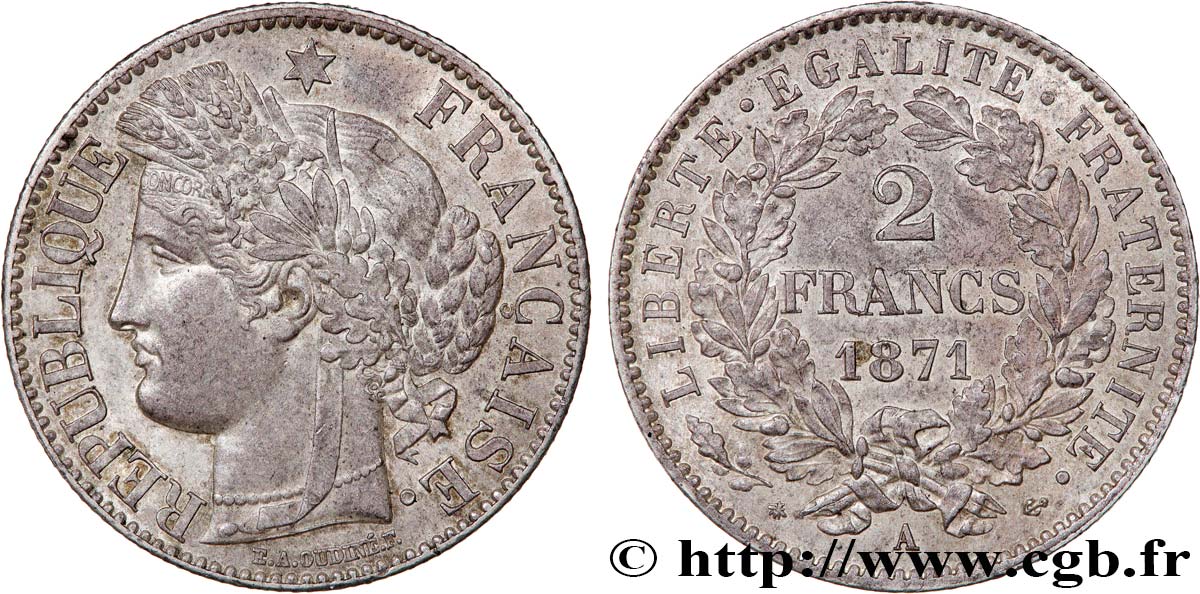 2 francs Cérès, avec légende 1871 Paris F.265/4 AU55 