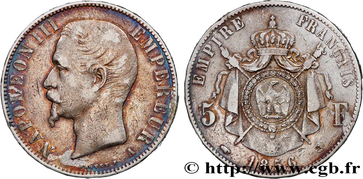5 francs Napoléon III, tête nue 1856 Paris F.330/6 VF 