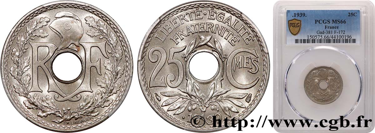 25 centimes Lindauer, maillechort 1939  F.172/3 FDC66 PCGS