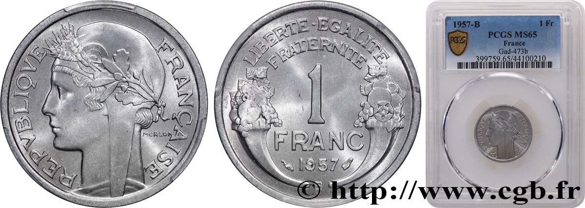 1 franc Morlon, légère 1957 Beaumont-Le-Roger F.221/20 ST65 PCGS