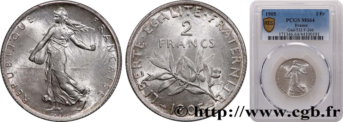 2 francs Semeuse 1905  F.266/9 fST64 PCGS