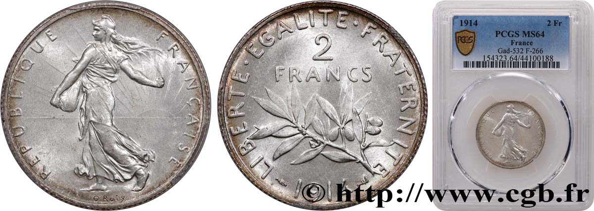 2 francs Semeuse 1914  F.266/15 SPL64 PCGS