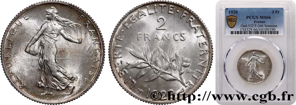 2 francs Semeuse 1920  F.266/22 MS66 PCGS