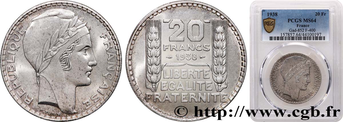 20 francs Turin 1938  F.400/9 SPL64 PCGS
