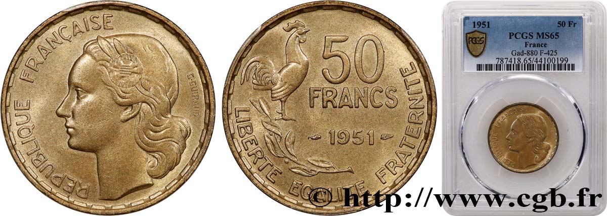 50 francs Guiraud 1951  F.425/5 FDC65 PCGS