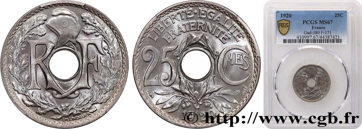 25 centimes Lindauer 1920  F.171/4 FDC67 PCGS
