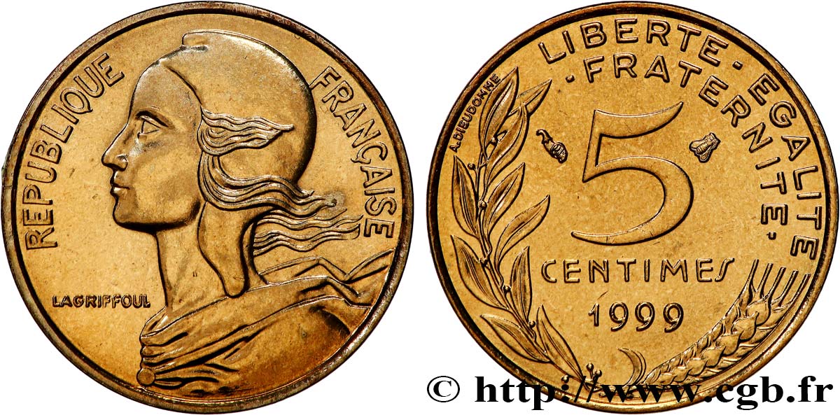 5 centimes Marianne, BU (Brillant Universel) 1999 Pessac F.125/43 FDC 