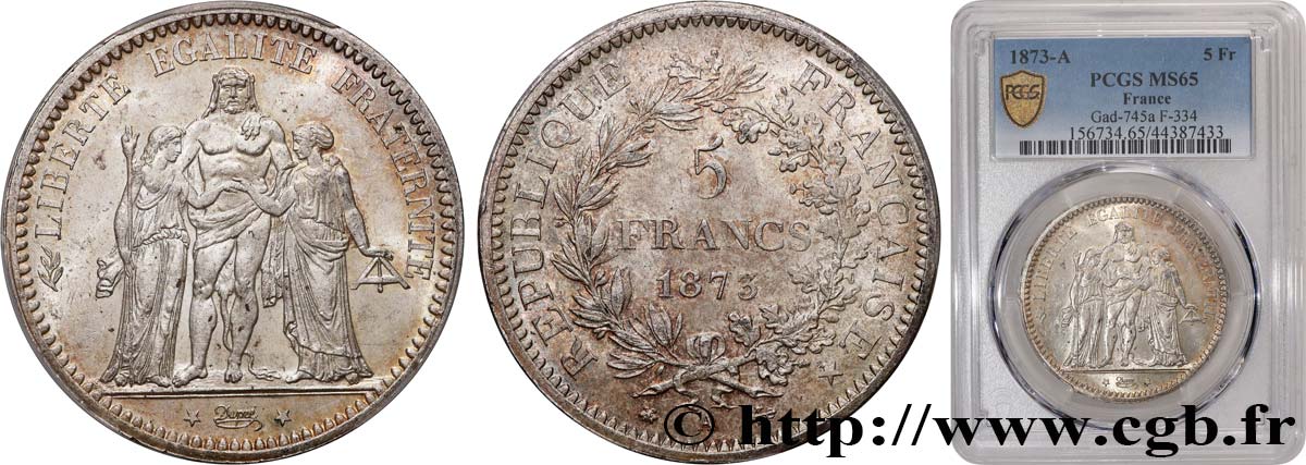 5 francs Hercule 1873 Paris F.334/9 MS65 PCGS
