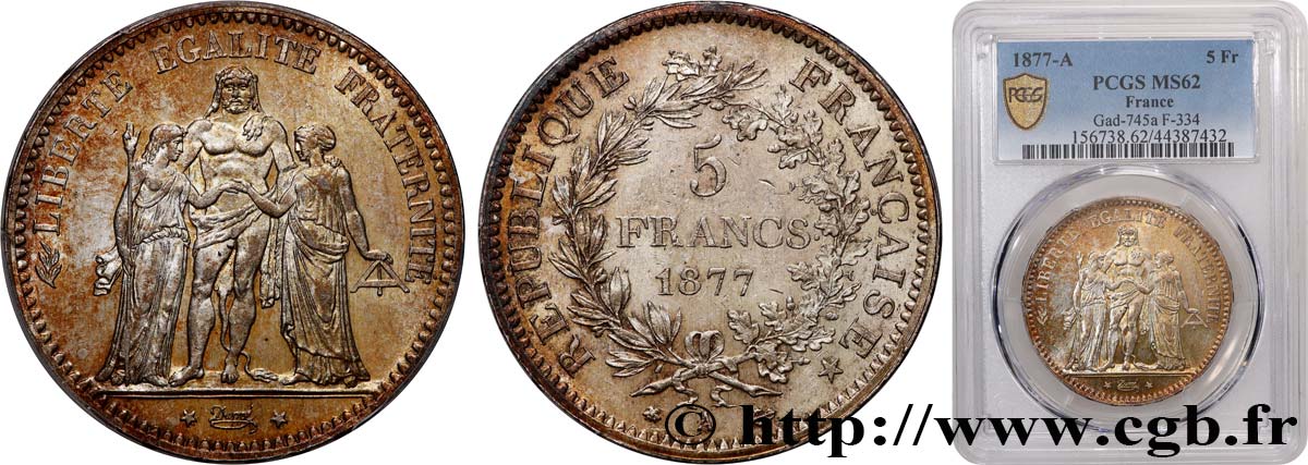 5 francs Hercule 1877 Paris F.334/19 SUP62 PCGS