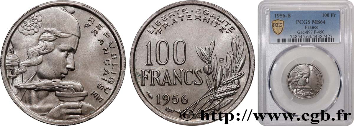 100 francs Cochet 1956 Beaumont-Le-Roger F.450/9 SPL64 PCGS