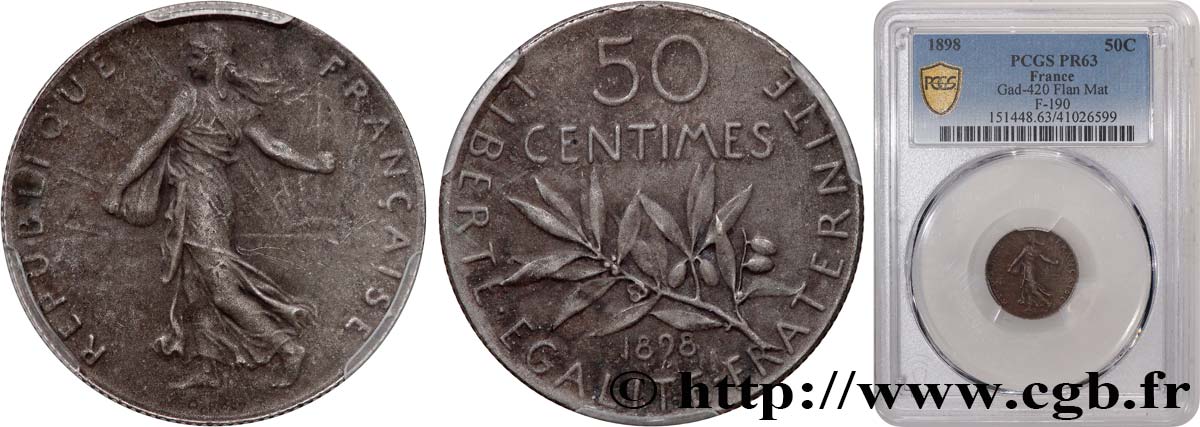 50 centimes Semeuse flan mat 1898  F.190/4 SPL63 PCGS