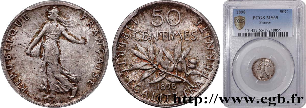 50 centimes Semeuse 1898 Paris F.190/3 MS65 PCGS