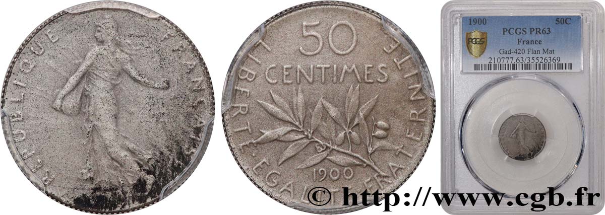 50 centimes Semeuse, flan mat 1900  F.190/7 MS63 PCGS