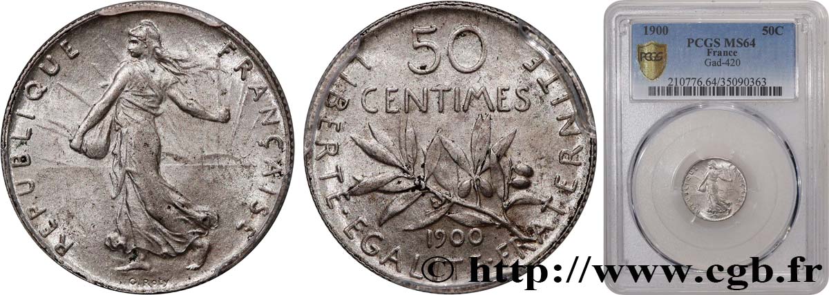 50 centimes Semeuse 1900 Paris F.190/6 fST64 PCGS