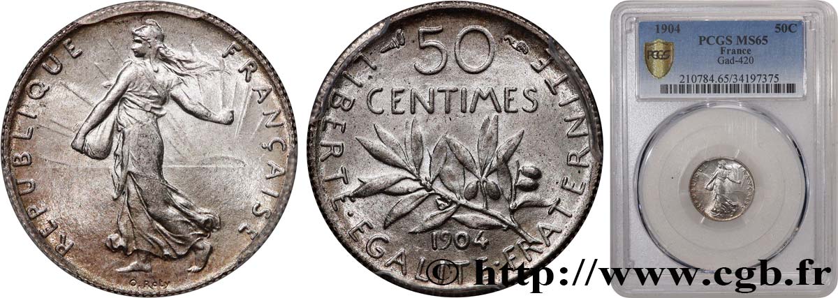 50 centimes Semeuse 1904 Paris F.190/11 MS65 PCGS