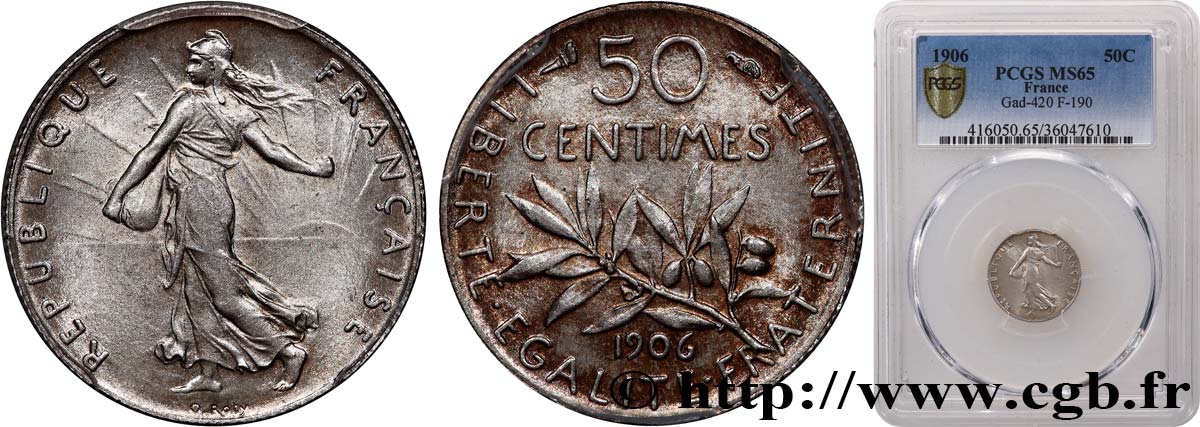 50 centimes Semeuse 1906 Paris F.190/13 MS65 PCGS