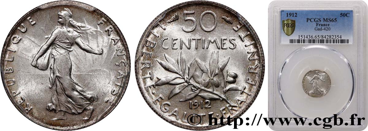 50 centimes Semeuse 1912 Paris F.190/19 MS65 PCGS