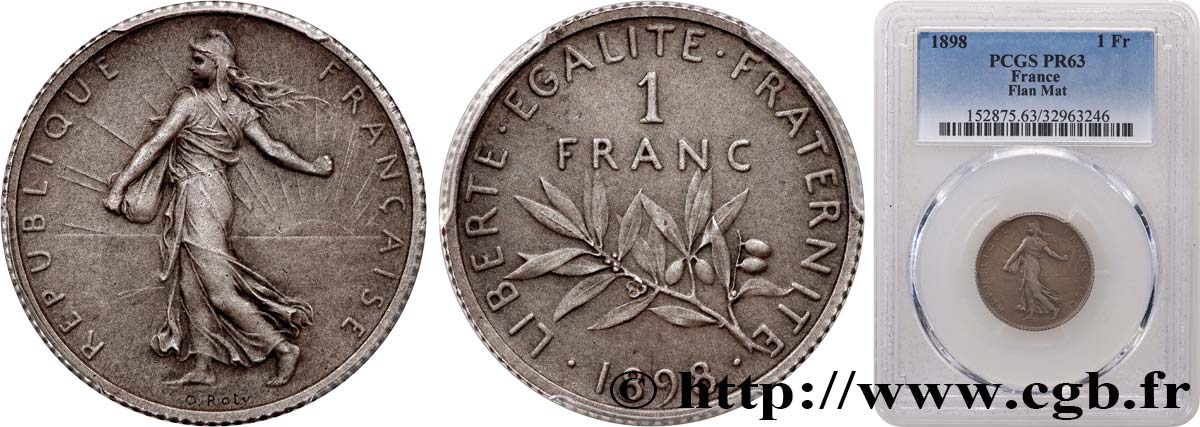 1 franc Semeuse, flan mat, vieil argent 1898 Paris F.217/2 SC63 PCGS