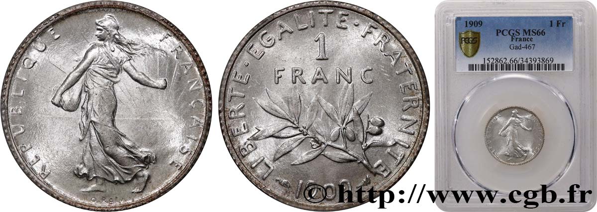 1 franc Semeuse 1909 Paris F.217/14 FDC66 PCGS