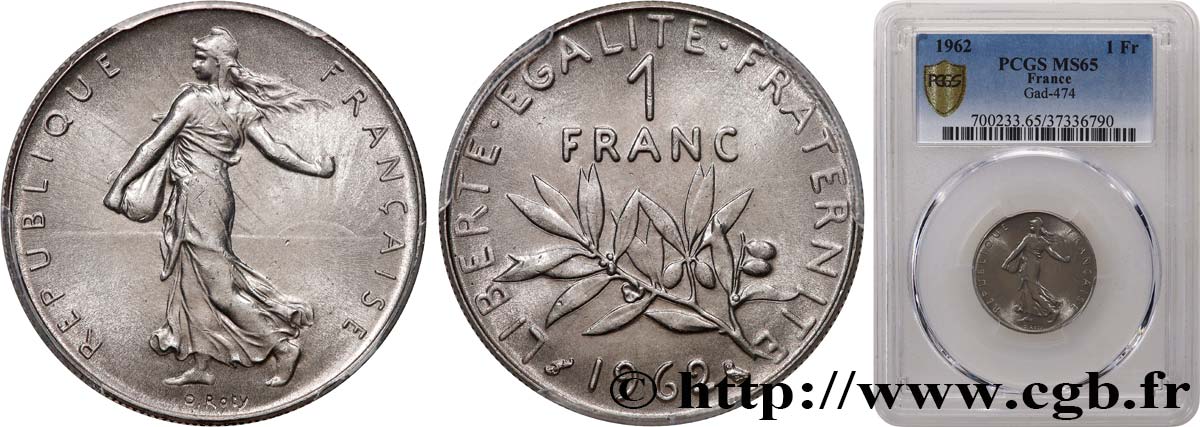 1 franc Semeuse, nickel 1962 Paris F.226/7 ST65 PCGS