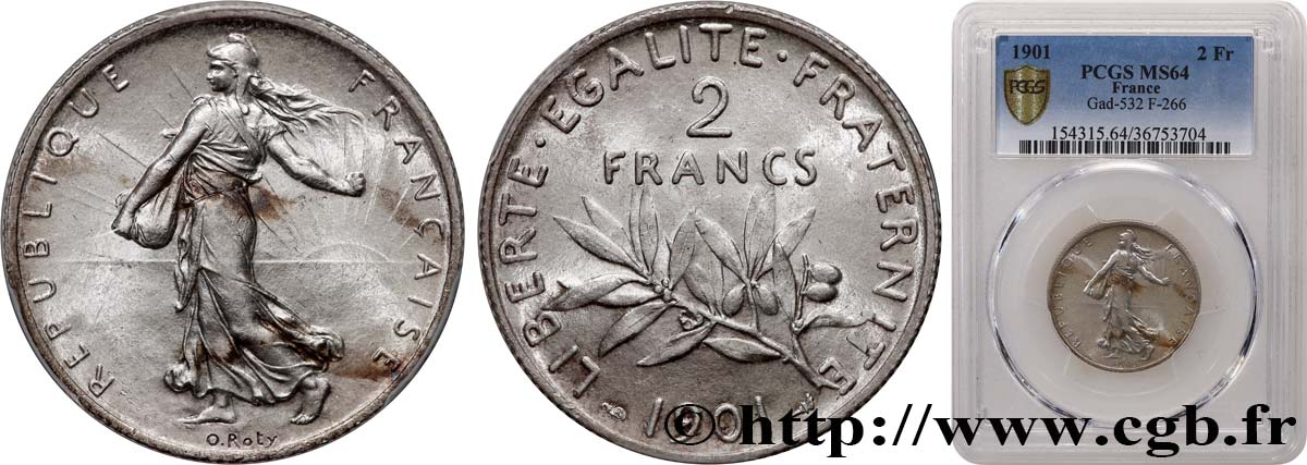 2 francs Semeuse 1901 Paris F.266/6 fST64 PCGS