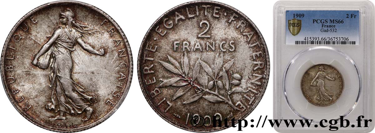 2 francs Semeuse 1909  F.266/11 ST66 PCGS