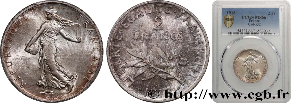 2 francs Semeuse 1918  F.266/20 MS66 PCGS