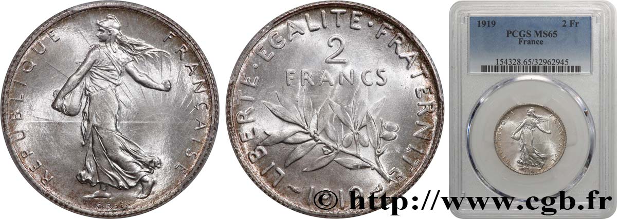 2 francs Semeuse 1919  F.266/21 ST65 PCGS