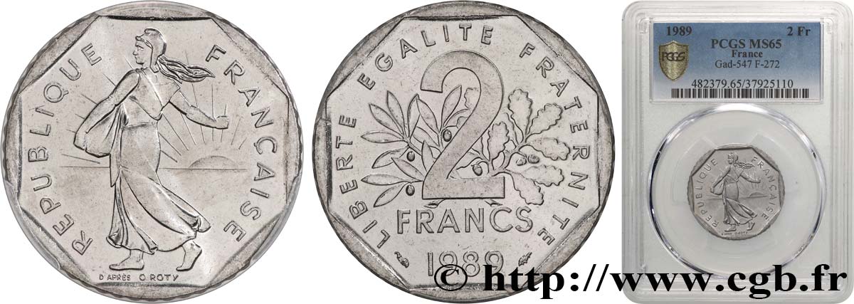 2 francs Semeuse, nickel 1989 Pessac F.272/13 ST65 PCGS