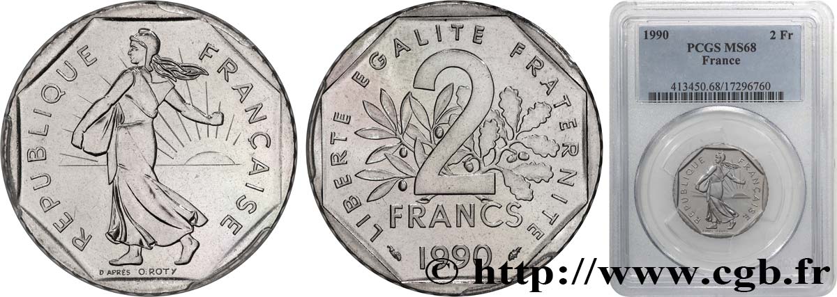 2 francs Semeuse, nickel 1990 Pessac F.272/14 MS68 PCGS
