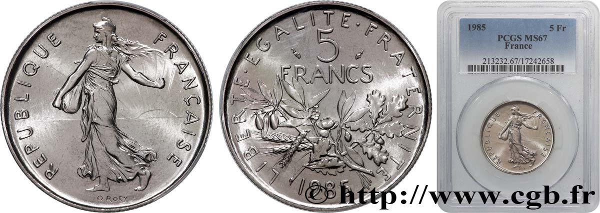 5 francs Semeuse, nickel 1985 Pessac F.341/17 MS67 PCGS