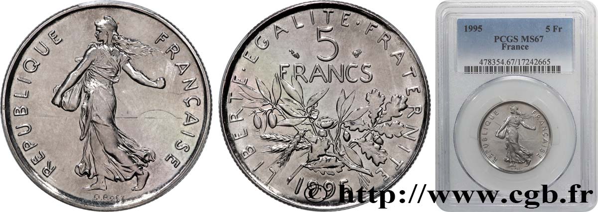5 francs Semeuse, nickel 1995 Pessac F.341/31 FDC67 PCGS
