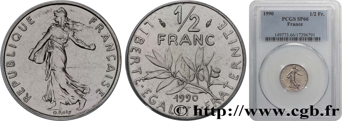 1/2 franc Semeuse 1990 Pessac F.198/29 ST66 PCGS