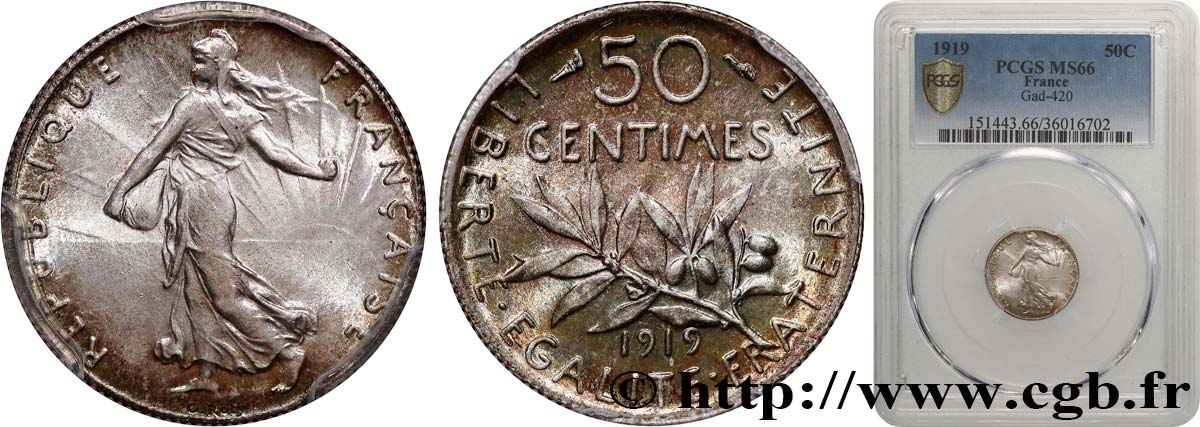 50 centimes Semeuse 1919  F.190/26 FDC66 PCGS