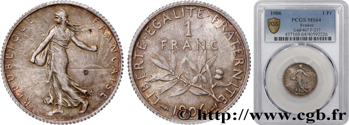 1 franc Semeuse 1906 Paris F.217/11 SPL64 PCGS