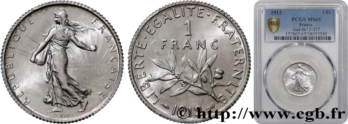 1 franc Semeuse 1912 Paris F.217/17 FDC65 PCGS