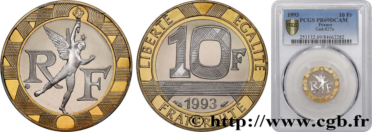 10 francs Génie de la Bastille, Belle Épreuve 1993 Pessac F.375/10 var. MS69 PCGS