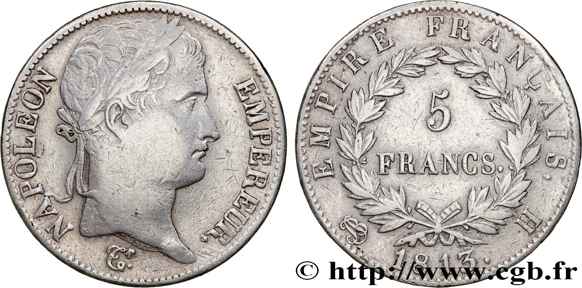 5 francs Napoléon Empereur, Empire français 1813 La Rochelle F.307/63 TB 