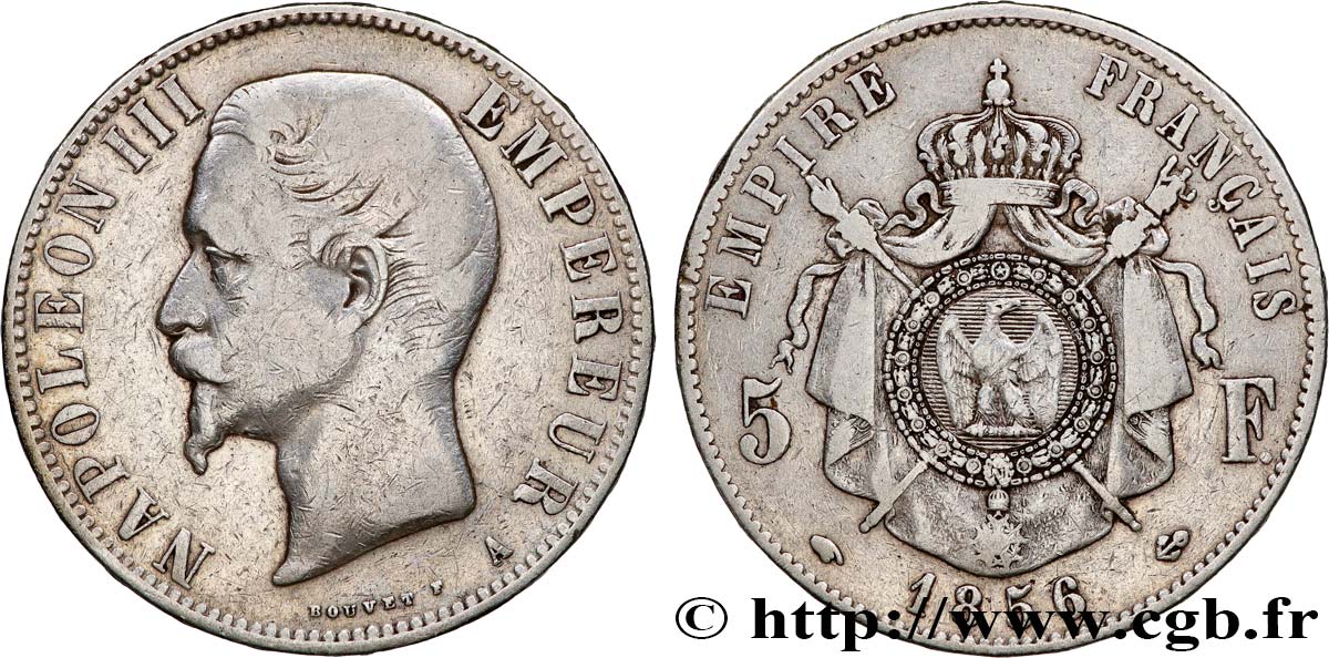 5 francs Napoléon III, tête nue 1856 Paris F.330/6 TB 