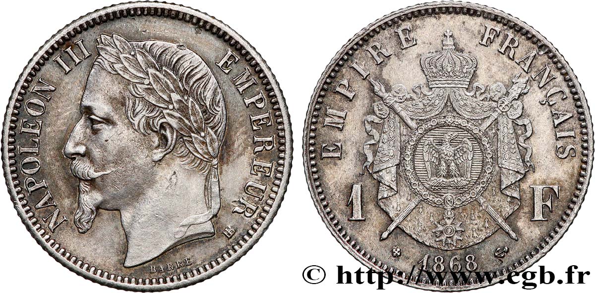 1 franc Napoléon III, tête laurée 1868 Strasbourg F.215/11 TTB+ 
