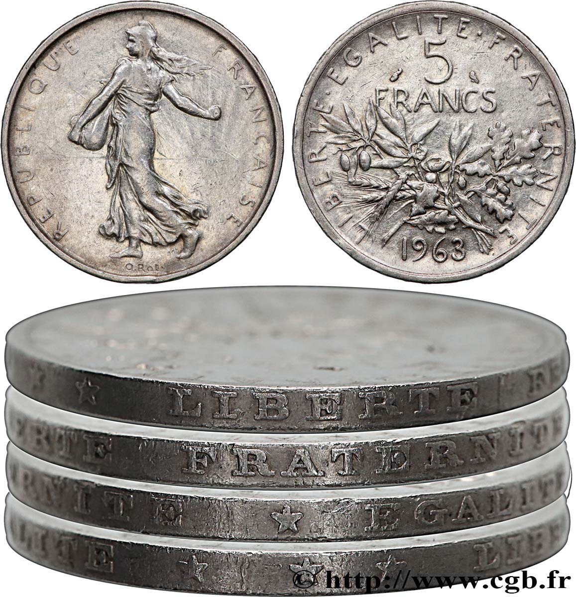 5 francs Semeuse, argent, Tranche Fautée 1963 Paris F.340/7 var. MBC 