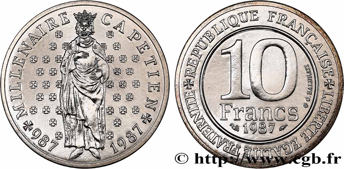 Brillant Universel argent 10 francs Millénaire Capétien 1987 Paris F5.1301 4 FDC 