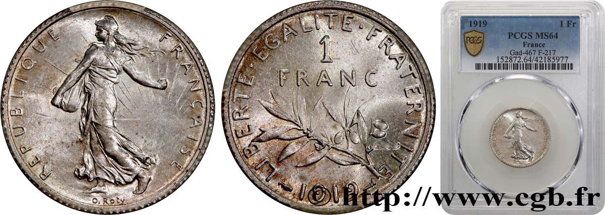 1 franc Semeuse 1919 Paris F.217/25 fST64 PCGS