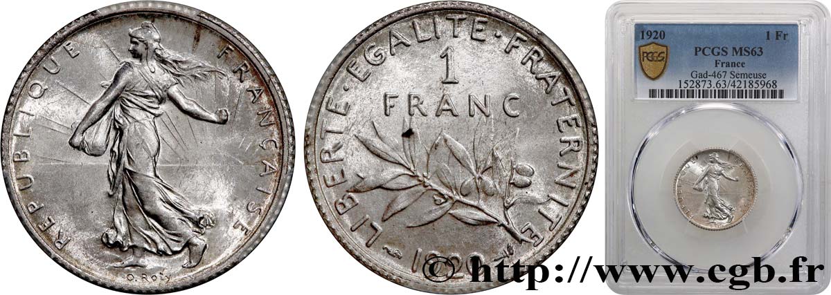 1 franc Semeuse 1920 Paris F.217/26 fST63 PCGS