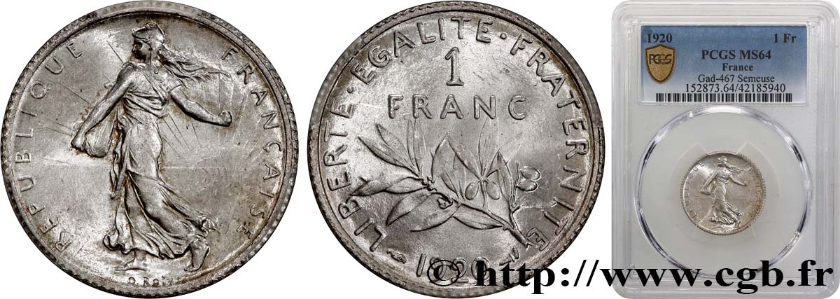 1 franc Semeuse 1920 Paris F.217/26 fST64 PCGS